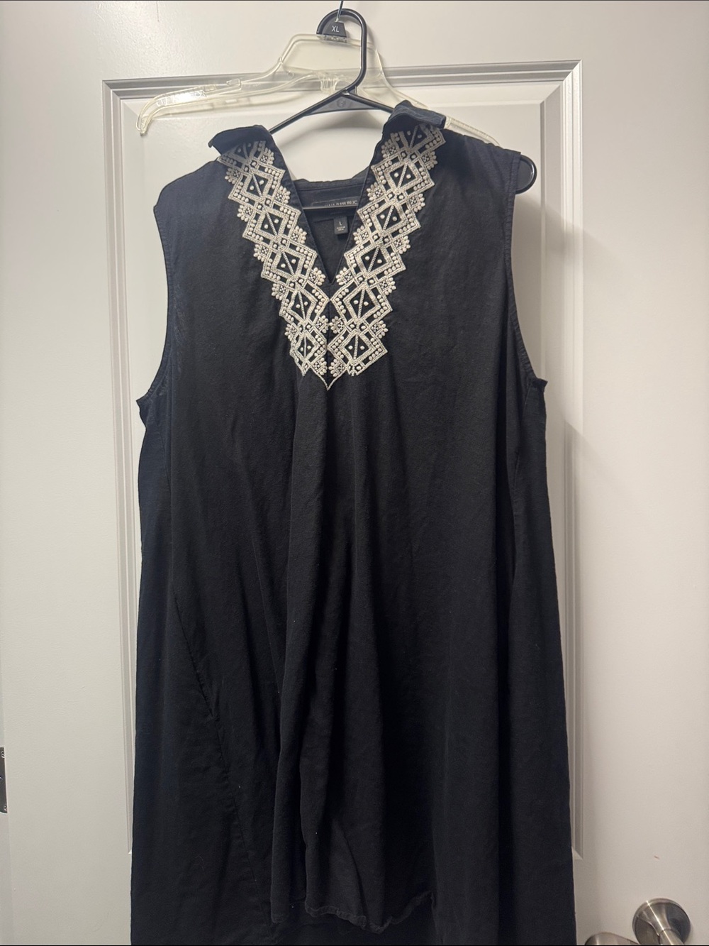 Banana Republic Black Midi Dress with White Embroidered V-Neck